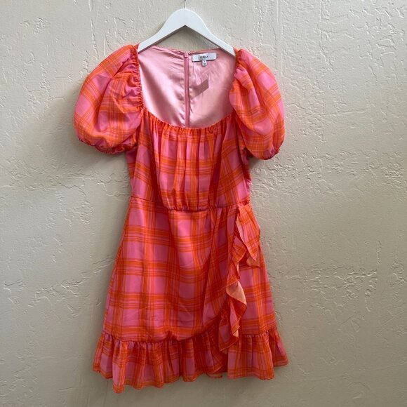 NEW Likely Pink Orange Ruffle Puff Sleeve Mini Dress - Picture 5 of 7